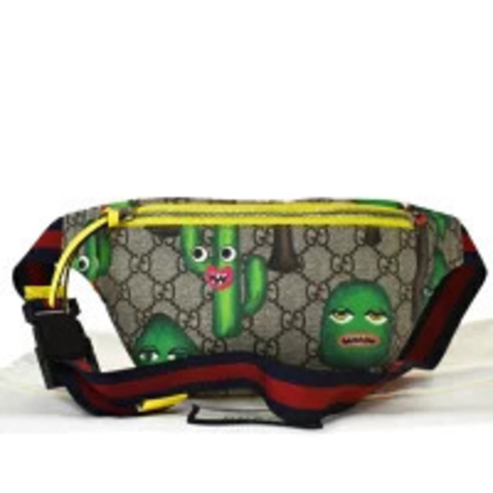 Gucci Smiling Plant Waist Pouch Clutch Bag GG Brown Leather
